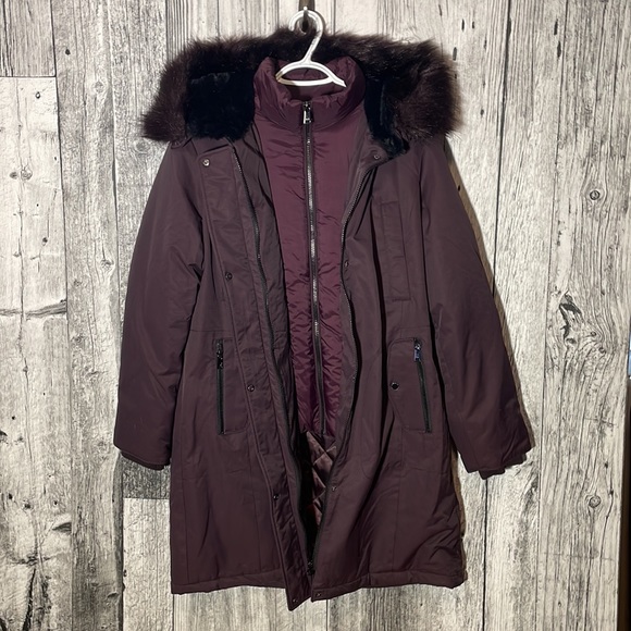 1 Madison Expedition Winter Jacket Faux Fur Hood, Burgundy - Picture 11 of 11